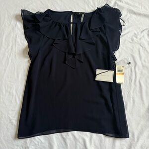 1STATE Navy Blue Ruffled Blouse Size S